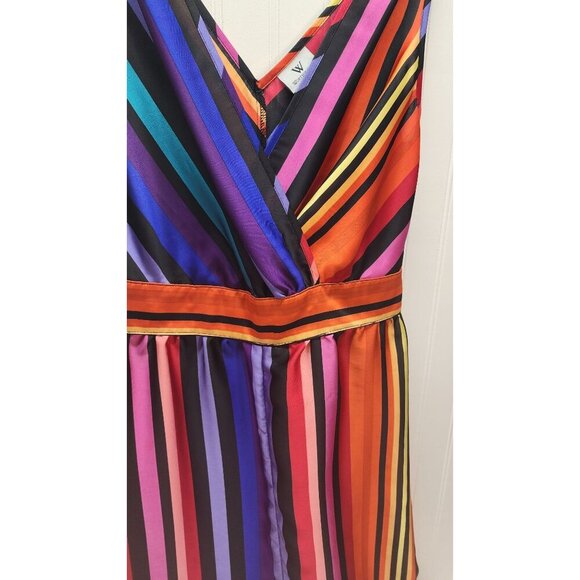 Worthington Sleeveless Multicolor Striped V-Neck Dress With Elastic Waist & Side - Picture 3 of 10